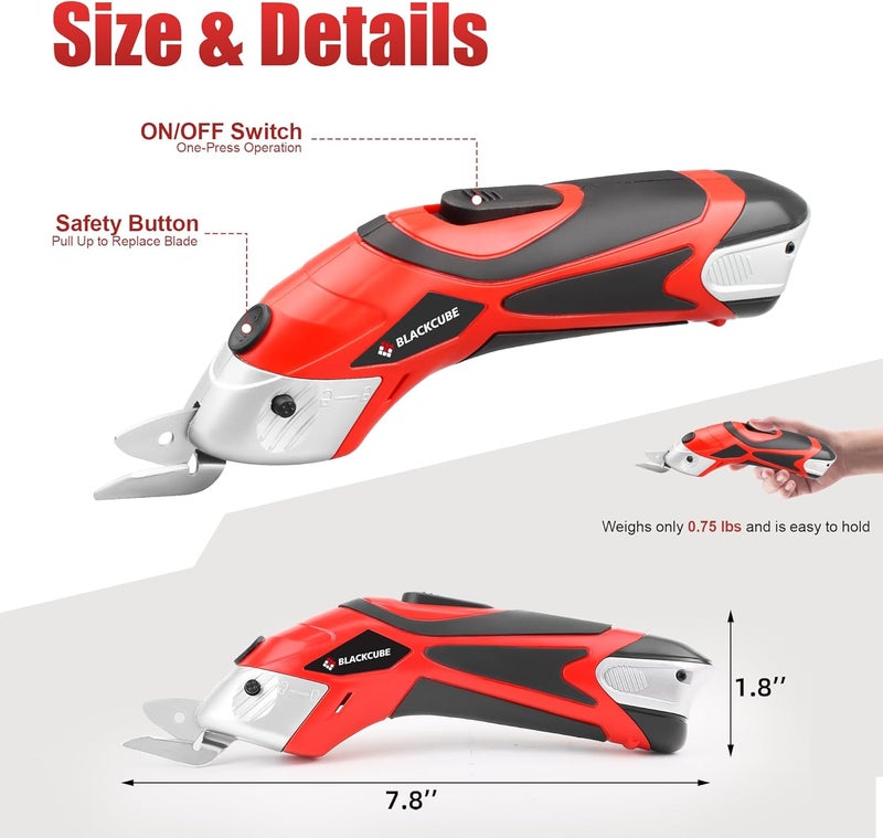 Black Cube Cordless Electric Scissors, Powerful Cutter for Tough & Soft Materials From Cardboard to Fabric, Rechargeable Dual Blade Box Cutter and Fabric Scissors Kit - Image 2